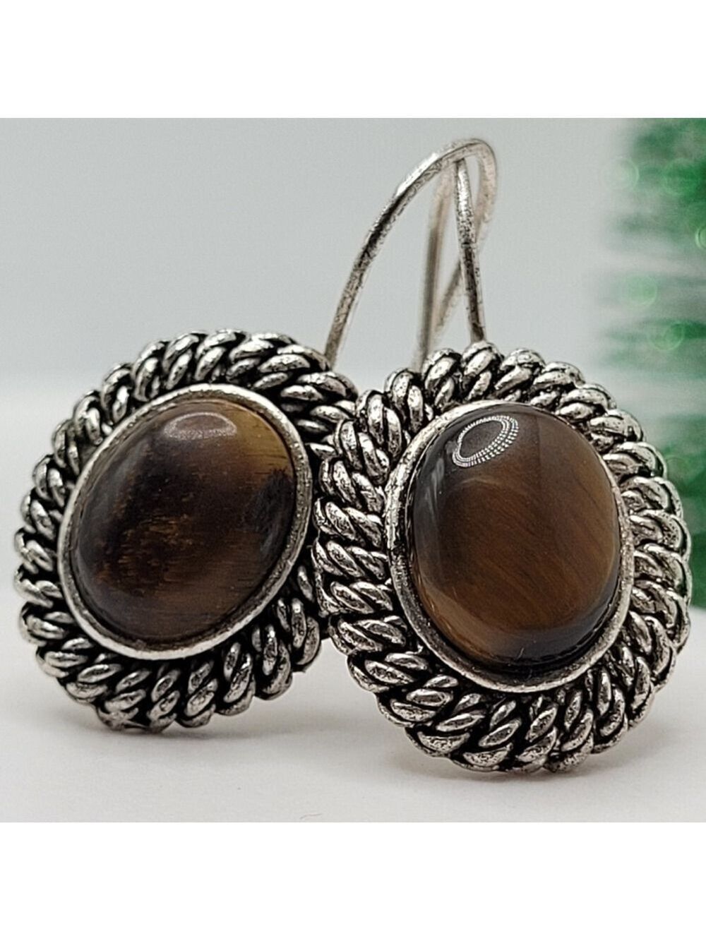 Avon Silver Plated Vintage Casual Statement Earrings Tiger Eyes